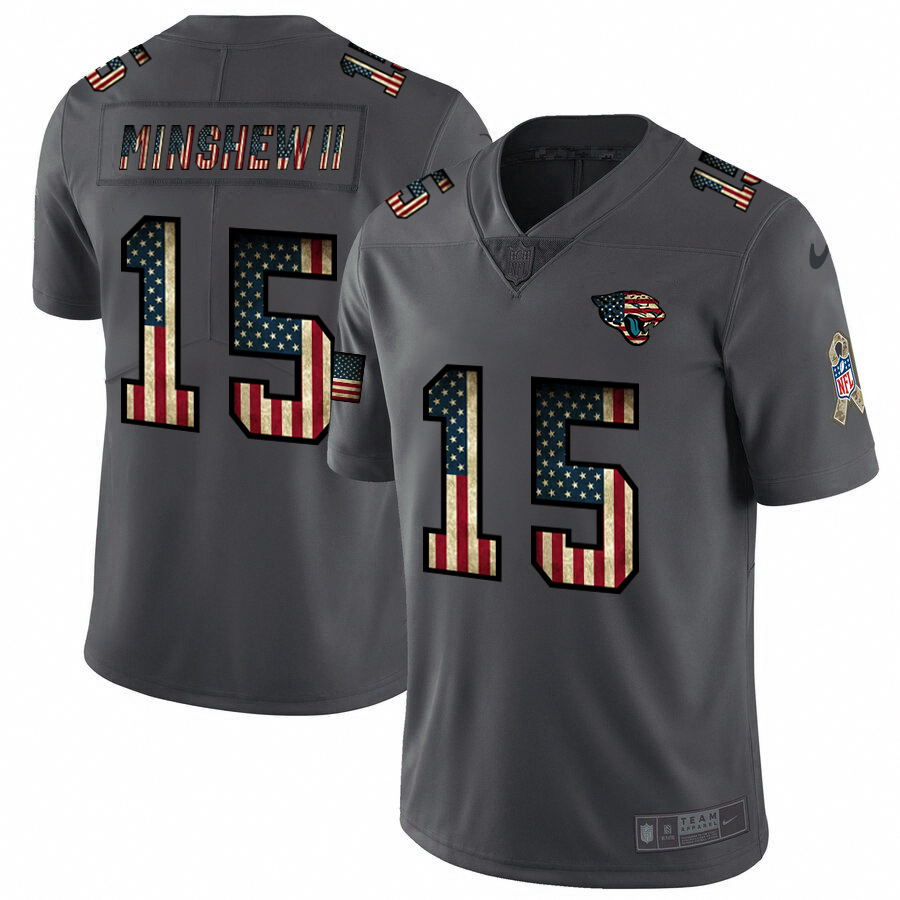 Men Nike Jacksonville Jaguars #15 Gardner Minshew II  2018 Salute to Service Retro USA Flag Limited NFL Jersey